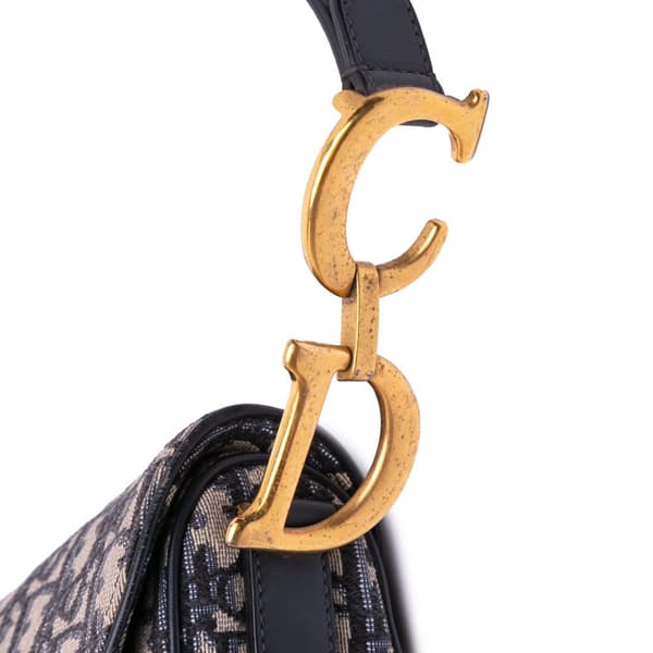 Pre-owned Dior Oblique Canvas Saddle Bag Blue