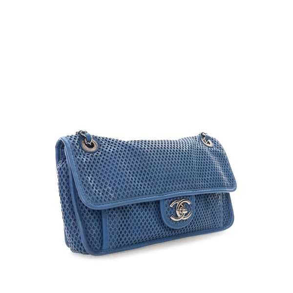Pre-owned Chanel Medium Perforated Calfskin Up In The Air Flap Blue
