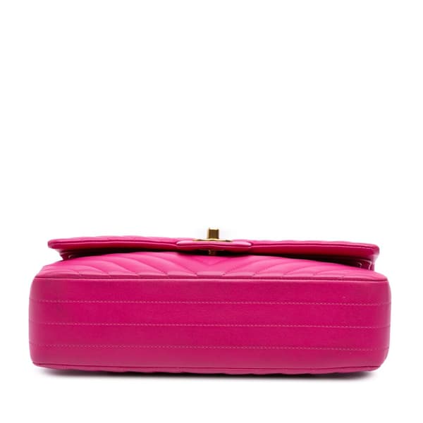 Pre-owned Chanel Medium Classic Chevron Lambskin Double Flap Pink