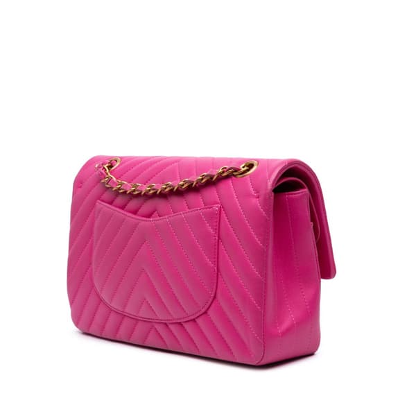 Pre-owned Chanel Medium Classic Chevron Lambskin Double Flap Pink