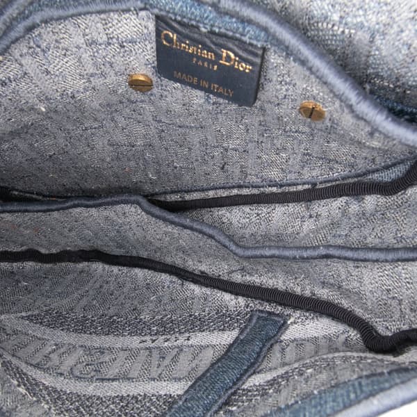 Pre-owned Dior Oblique Embroidered Denim Saddle Bag Blue