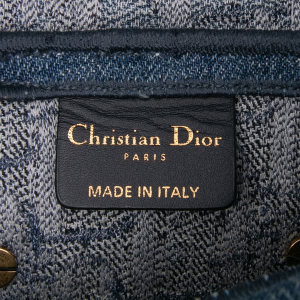 Pre-owned Dior Oblique Embroidered Denim Saddle Bag Blue