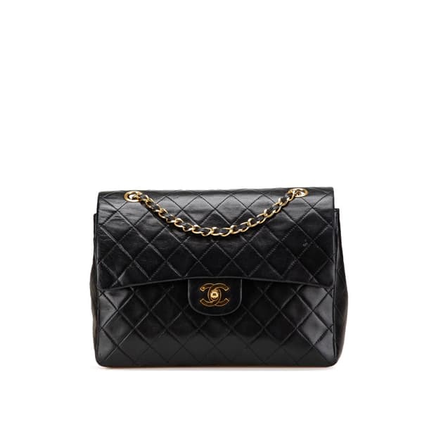 Pre-owned Chanel Medium Tall Classic Lambskin Double Flap Black
