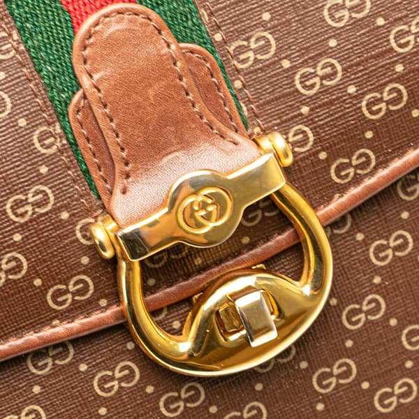 Pre-owned Gucci Micro GG Coated Canvas Web Shoulder Bag Brown
