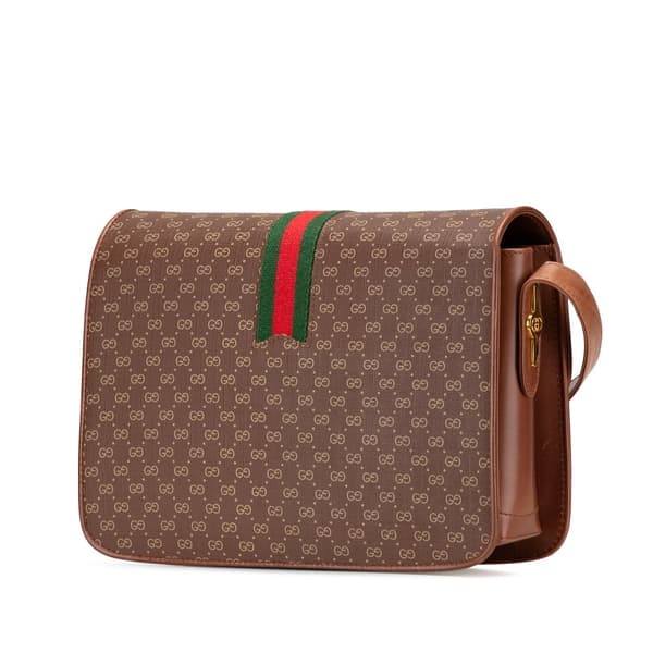 Pre-owned Gucci Micro GG Coated Canvas Web Shoulder Bag Brown
