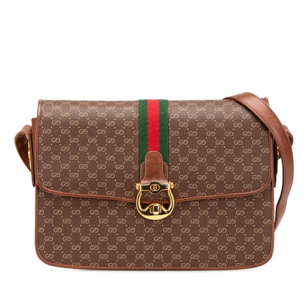 Pre-owned Gucci Micro GG Coated Canvas Web Shoulder Bag Brown