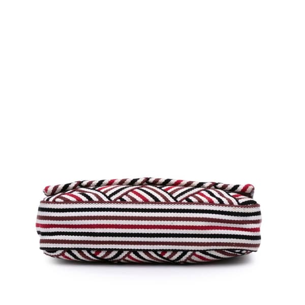 Pre-owned Chanel CC Canvas Stripe Flap White