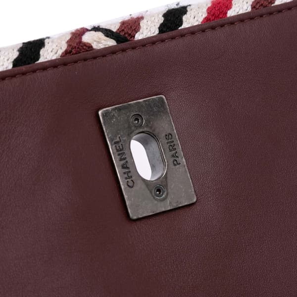 Pre-owned Chanel CC Canvas Stripe Flap White