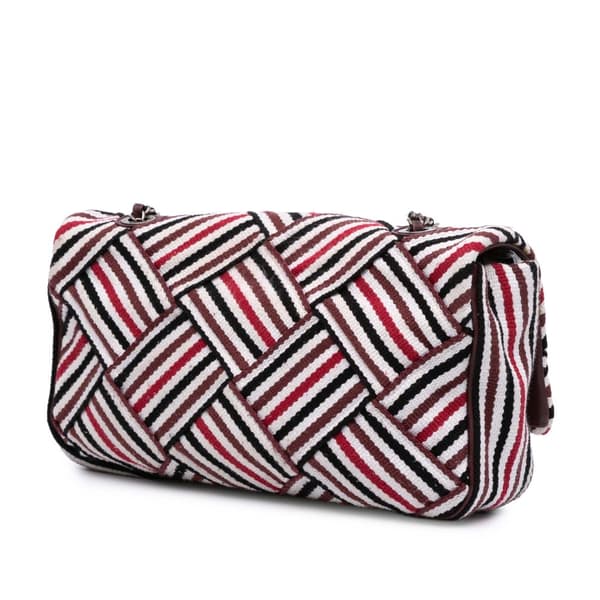 Pre-owned Chanel CC Canvas Stripe Flap White