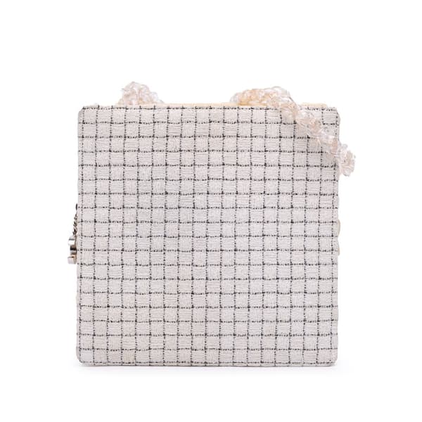Pre-owned Chanel Small Tweed and Resin Zipped Shopping Bag White
