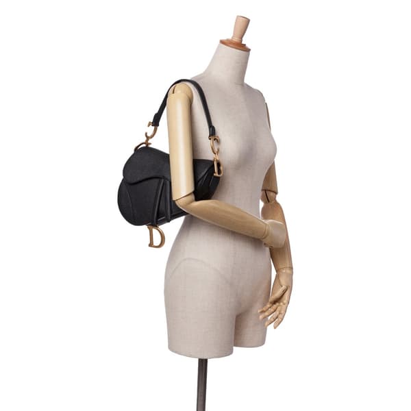 Pre-owned Dior Grained Calfskin Saddle Bag Black