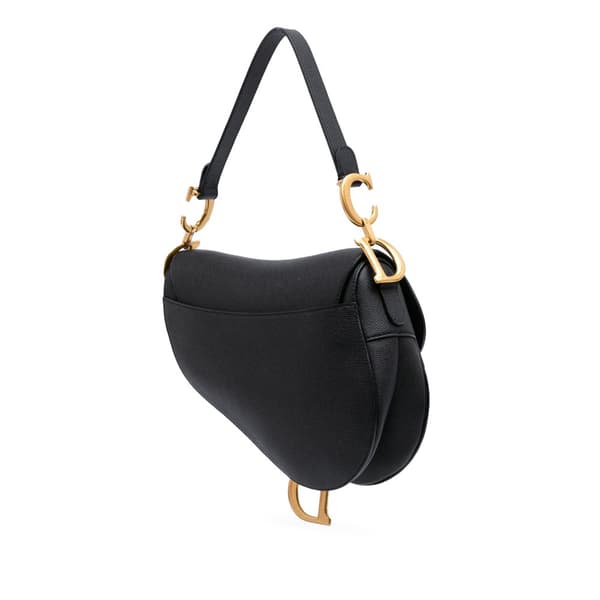 Pre-owned Dior Grained Calfskin Saddle Bag Black