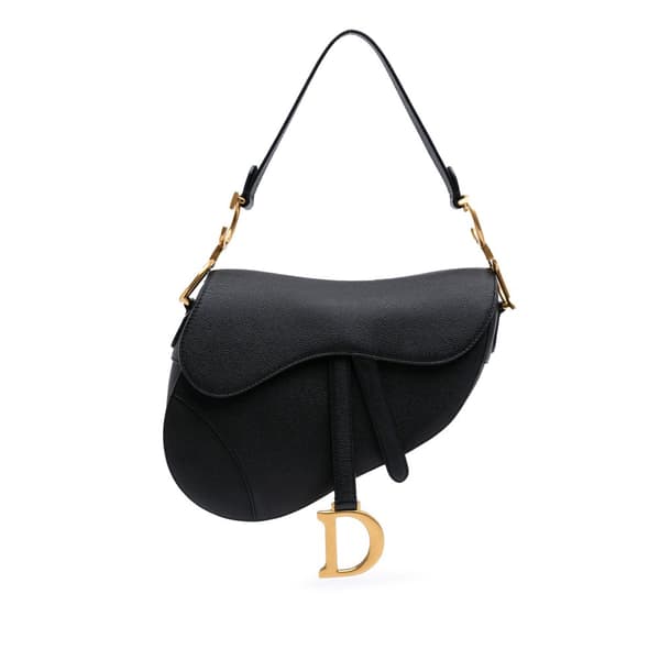 Pre-owned Dior Grained Calfskin Saddle Bag Black