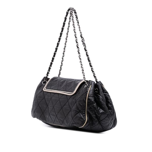 Pre-owned Chanel Quilted Lambskin East West Accordion Flap Black