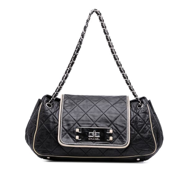 Pre-owned Chanel Quilted Lambskin East West Accordion Flap Black