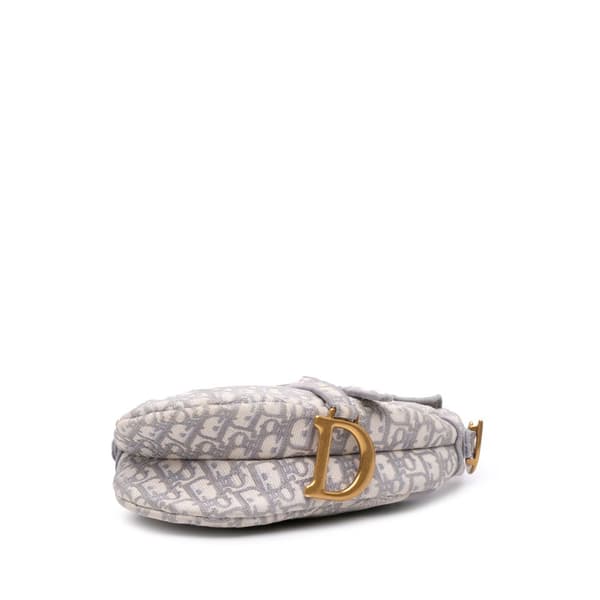 Pre-owned Dior Oblique Canvas Embroidered Saddle Bag Gray