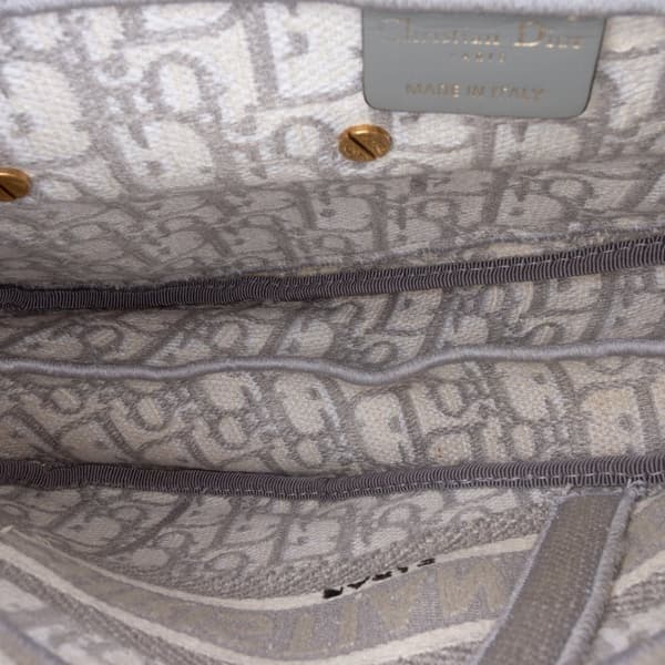Pre-owned Dior Oblique Canvas Embroidered Saddle Bag Gray