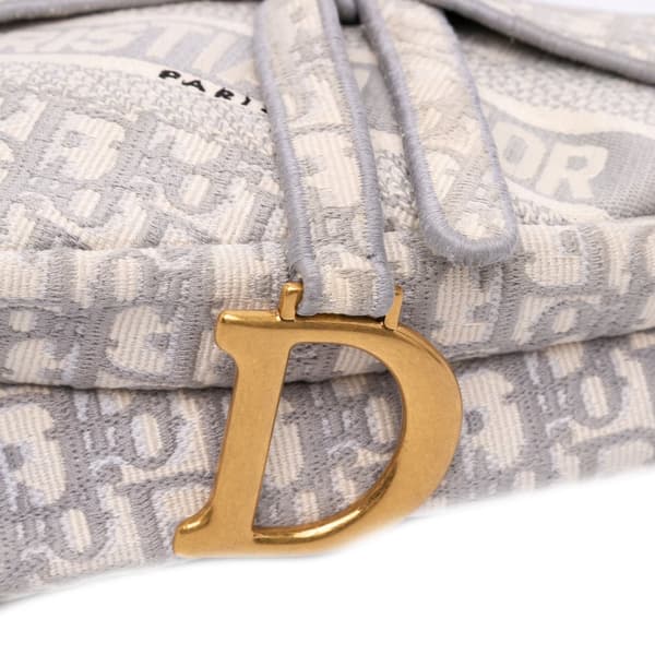 Pre-owned Dior Oblique Canvas Embroidered Saddle Bag Gray