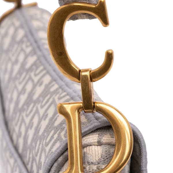 Pre-owned Dior Oblique Canvas Embroidered Saddle Bag Gray