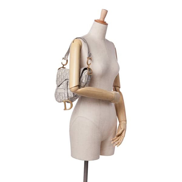 Pre-owned Dior Oblique Canvas Embroidered Saddle Bag Gray
