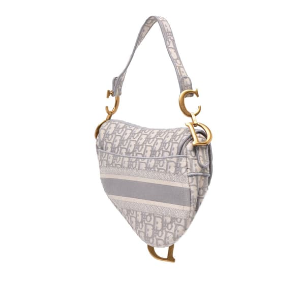 Pre-owned Dior Oblique Canvas Embroidered Saddle Bag Gray