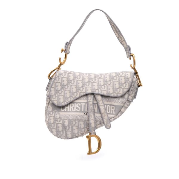 Pre-owned Dior Oblique Canvas Embroidered Saddle Bag Gray
