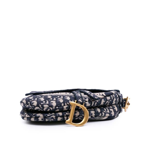 Pre-owned Dior Oblique Embroidered Canvas Saddle Bag Blue