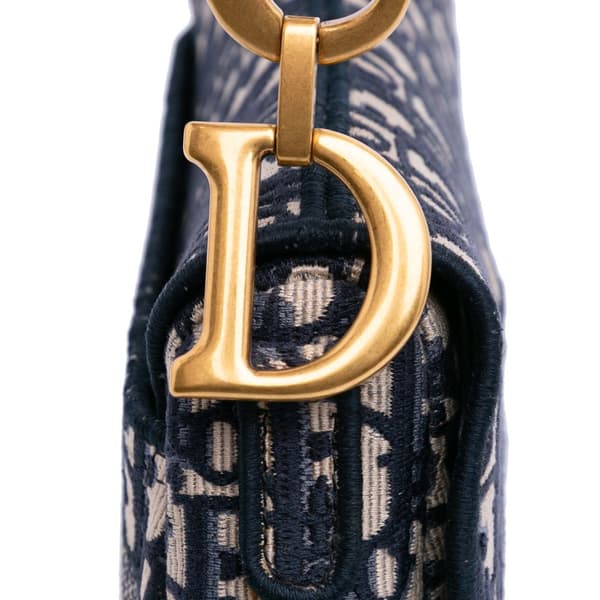 Pre-owned Dior Oblique Embroidered Canvas Saddle Bag Blue