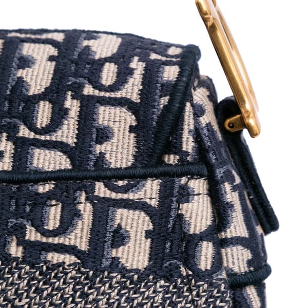 Pre-owned Dior Oblique Embroidered Canvas Saddle Bag Blue