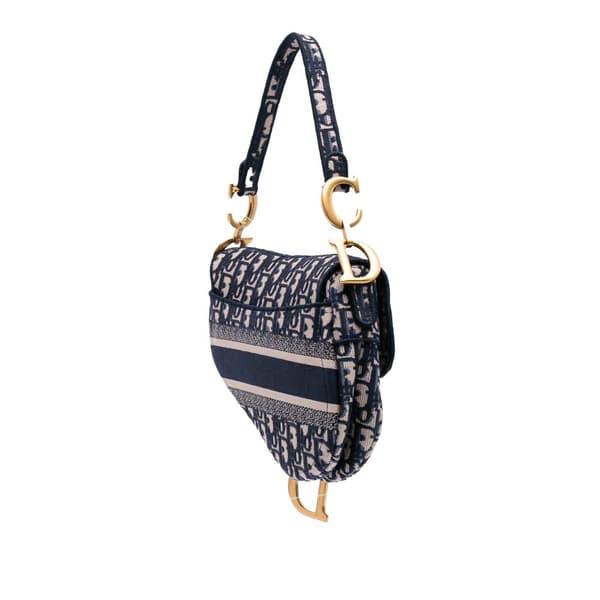 Pre-owned Dior Oblique Embroidered Canvas Saddle Bag Blue