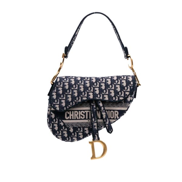 Pre-owned Dior Oblique Embroidered Canvas Saddle Bag Blue