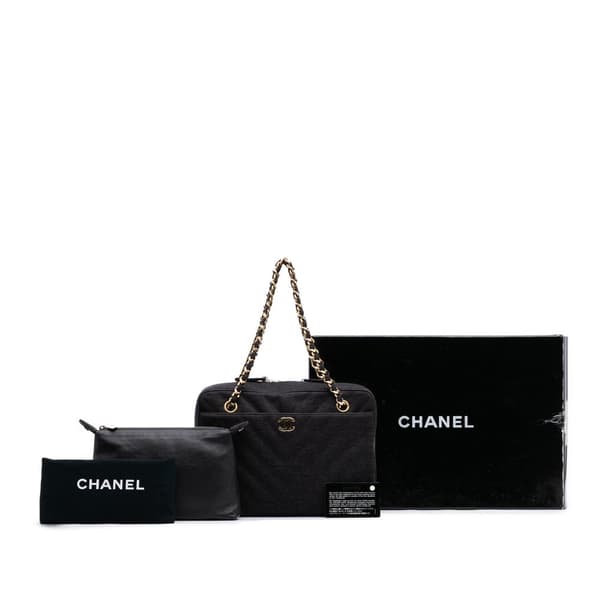 Pre-owned Chanel CC Chevron Jersey Camera Bag Gray