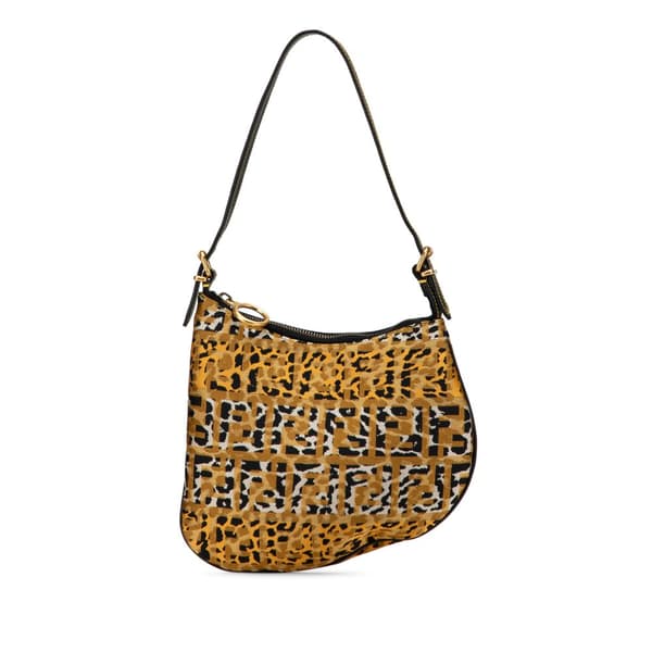 Pre-owned Fendi Small Zucca Canvas Leopard Print Oyster Shoulder Bag Yellow