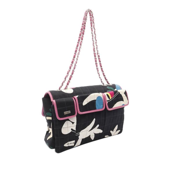Pre-owned Chanel Chocolate Bar Reissue Canvas Printed Multipocket Flap Black