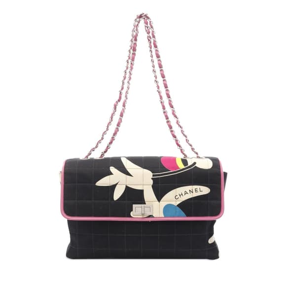 Pre-owned Chanel Chocolate Bar Reissue Canvas Printed Multipocket Flap Black