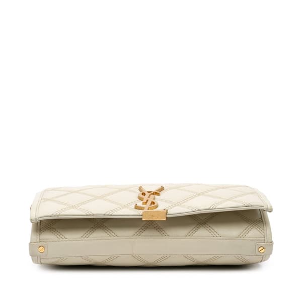 Pre-owned Saint Laurent Quilted Lambskin Diamond Becky Chain Wallet White