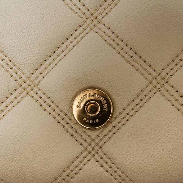 Pre-owned Saint Laurent Quilted Lambskin Diamond Becky Chain Wallet White