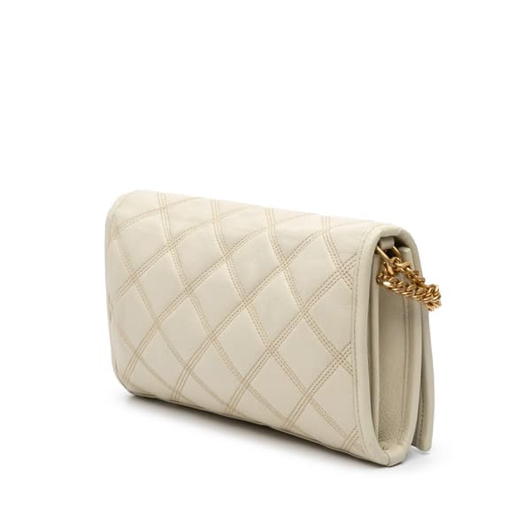 Pre-owned Saint Laurent Quilted Lambskin Diamond Becky Chain Wallet White