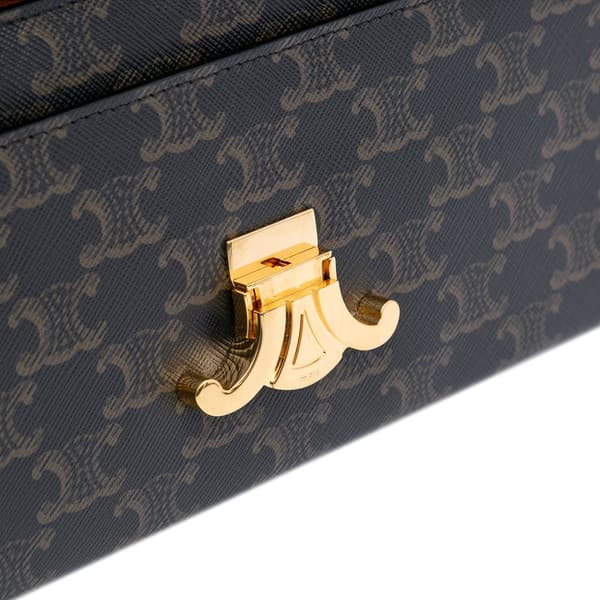 Pre-owned Celine Triomphe Coated Canvas Chain Shoulder Bag Brown