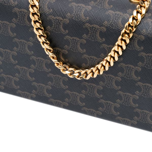 Pre-owned Celine Triomphe Coated Canvas Chain Shoulder Bag Brown