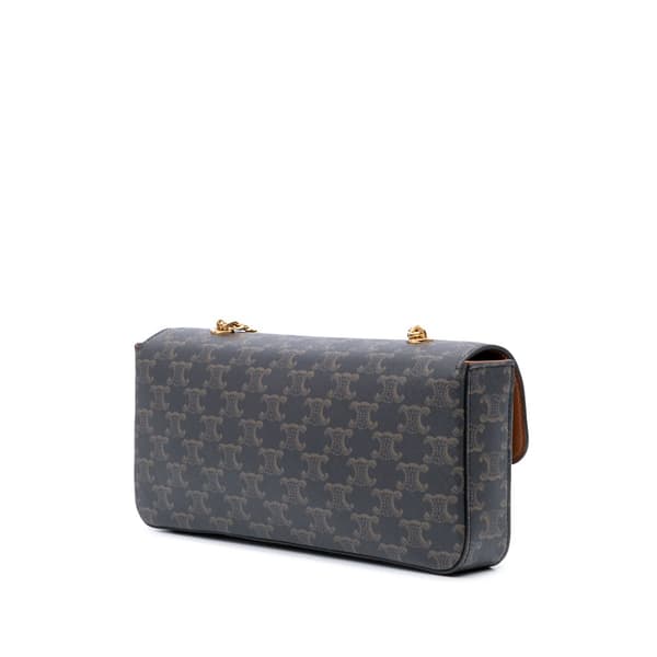 Pre-owned Celine Triomphe Coated Canvas Chain Shoulder Bag Brown