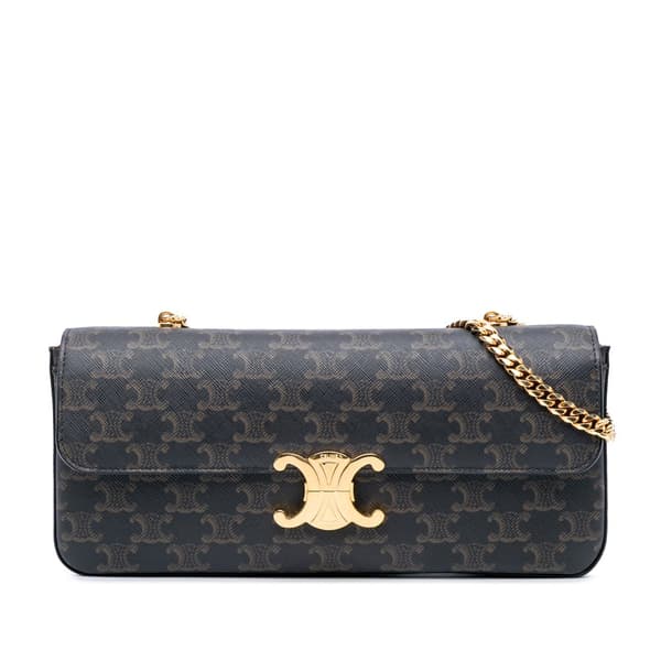 Pre-owned Celine Triomphe Coated Canvas Chain Shoulder Bag Brown