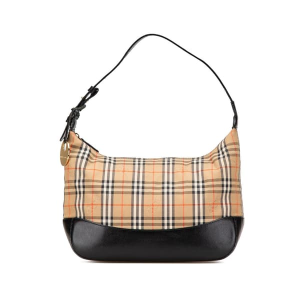 Pre-owned Burberry Haymarket Check Canvas Shoulder Bag Brown