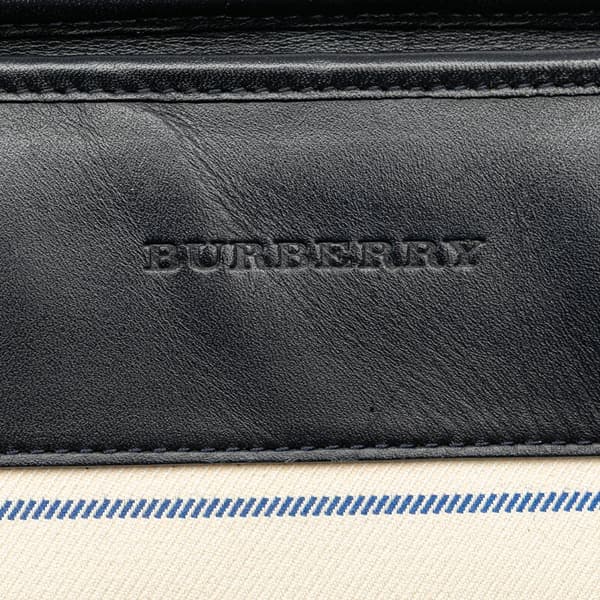 Pre-owned Burberry Stripes Canvas Shoulder Bag White