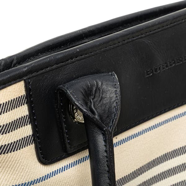 Pre-owned Burberry Stripes Canvas Shoulder Bag White