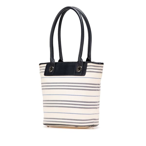 Pre-owned Burberry Stripes Canvas Shoulder Bag White