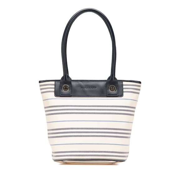 Pre-owned Burberry Stripes Canvas Shoulder Bag White