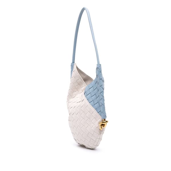 Pre-owned Bottega Veneta Small Nappa and Canvas Intrecciato Solstice Shoulder Bag Blue