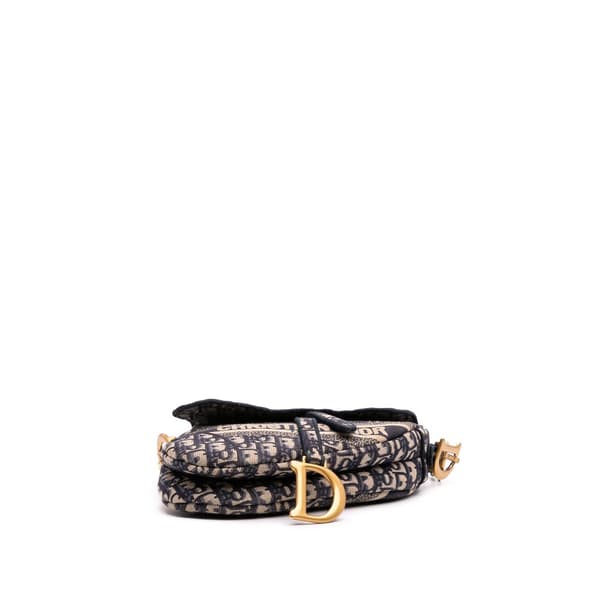 Pre-owned Dior Oblique Canvas Embroidered Saddle Bag Blue