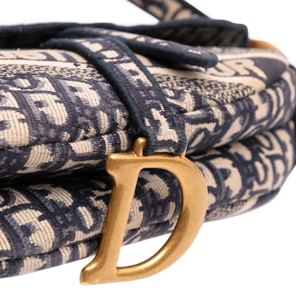 Pre-owned Dior Oblique Canvas Embroidered Saddle Bag Blue